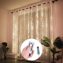 Cargar imagen en el visor de la galería, Series de luces led de alambre cortina 3x3mts con control remoto
