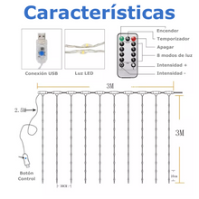 Cargar imagen en el visor de la galería, Series de Luces led de alambre Cortina 3x3mts multicolor con control remoto
