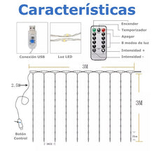 Cargar imagen en el visor de la galería, Series de luces led de alambre cortina 3x3mts con control remoto