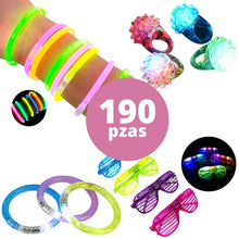 Cargar imagen en el visor de la galería, Paquete Fiesta de Luces Batucada Pulseras Lentes Anillos Led 190pzas
