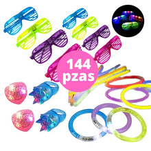 Cargar imagen en el visor de la galería, Paquete Fiesta de Luces Batucada Pulseras Lentes Anillos Led 144pzas