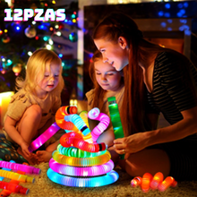 Cargar imagen en el visor de la galería, MEGA PACK 169pzas- Paquete de artículos luminosos para fiestas - 12 manitas led aplaudidoras, 12 anillos led, 12 pulseras led, 12 lentes led, 12 pop tubes led, 12 varitas de fibra óptica led, 12 vasos desechables led, 50 pulseras neón, 35 brazaletes neón
