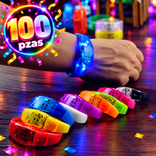 Cargar imagen en el visor de la galería, Pulseras Led Audiorítmicas 100pzas | Para Conciertos Festivales Boda Fiesta Xv Años Graduaciones Batucada
