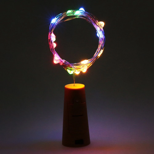 Series de luces led de alambre con corcho 2mts multicolor de pilas 3pzas